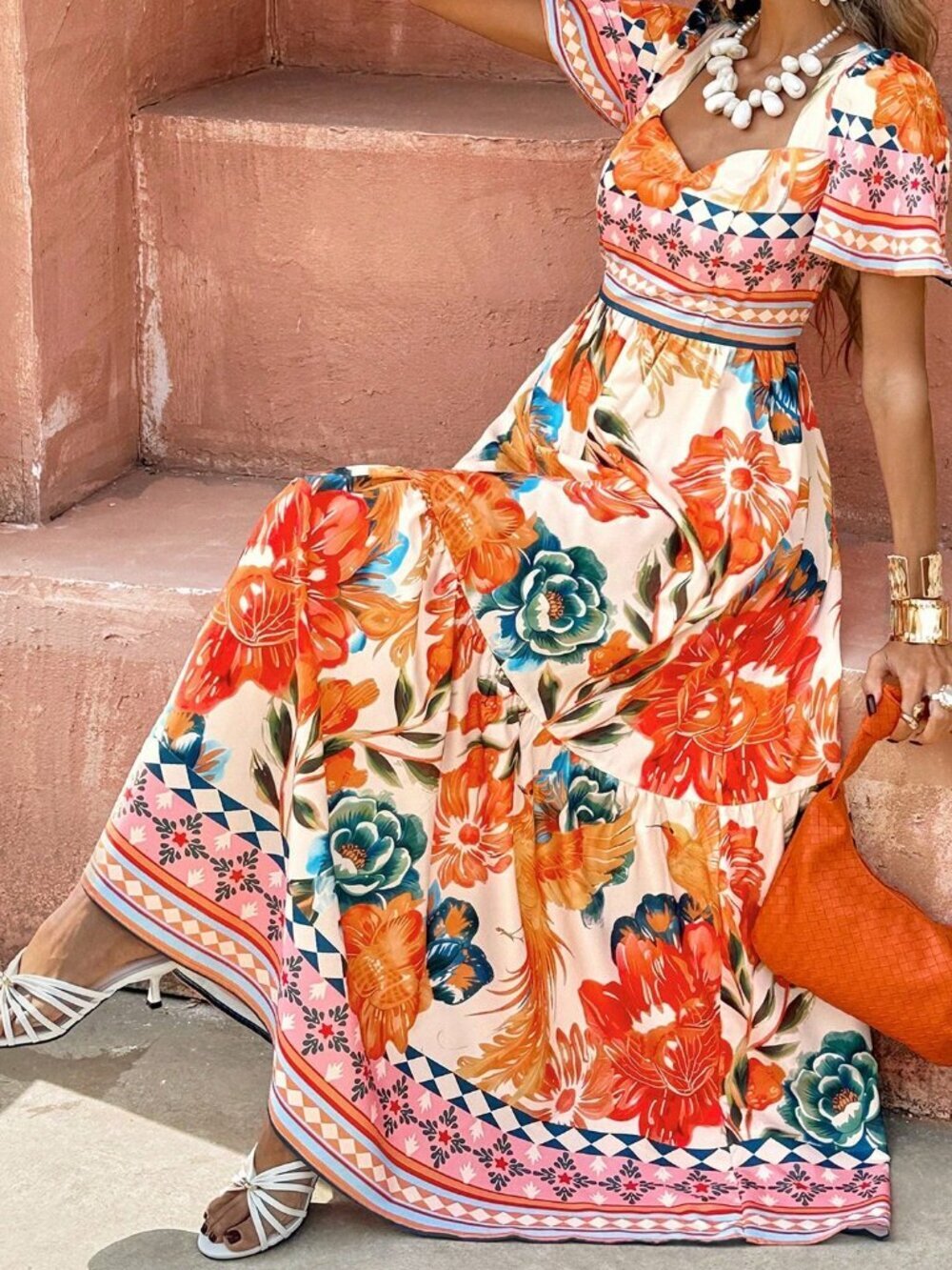 Burnt Orange Boho Elegant Women's Romantic Casual Holiday Beach A-Line Dress